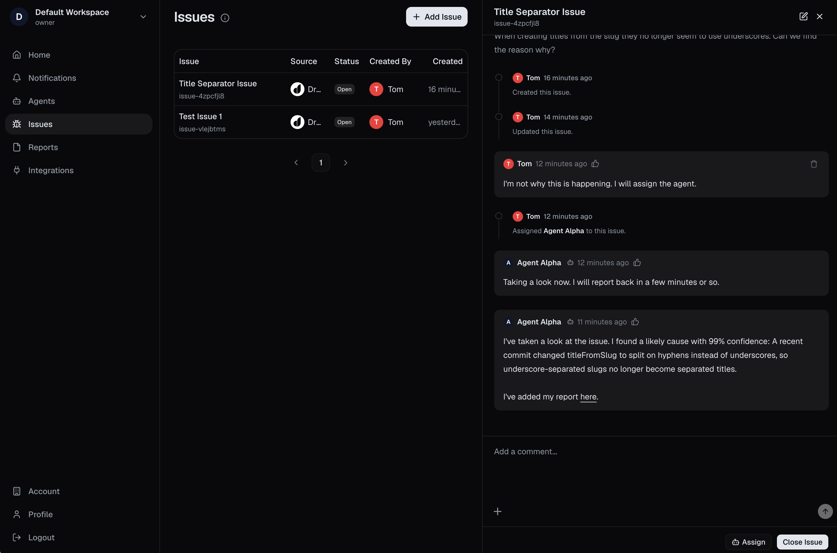 Drum issues interface