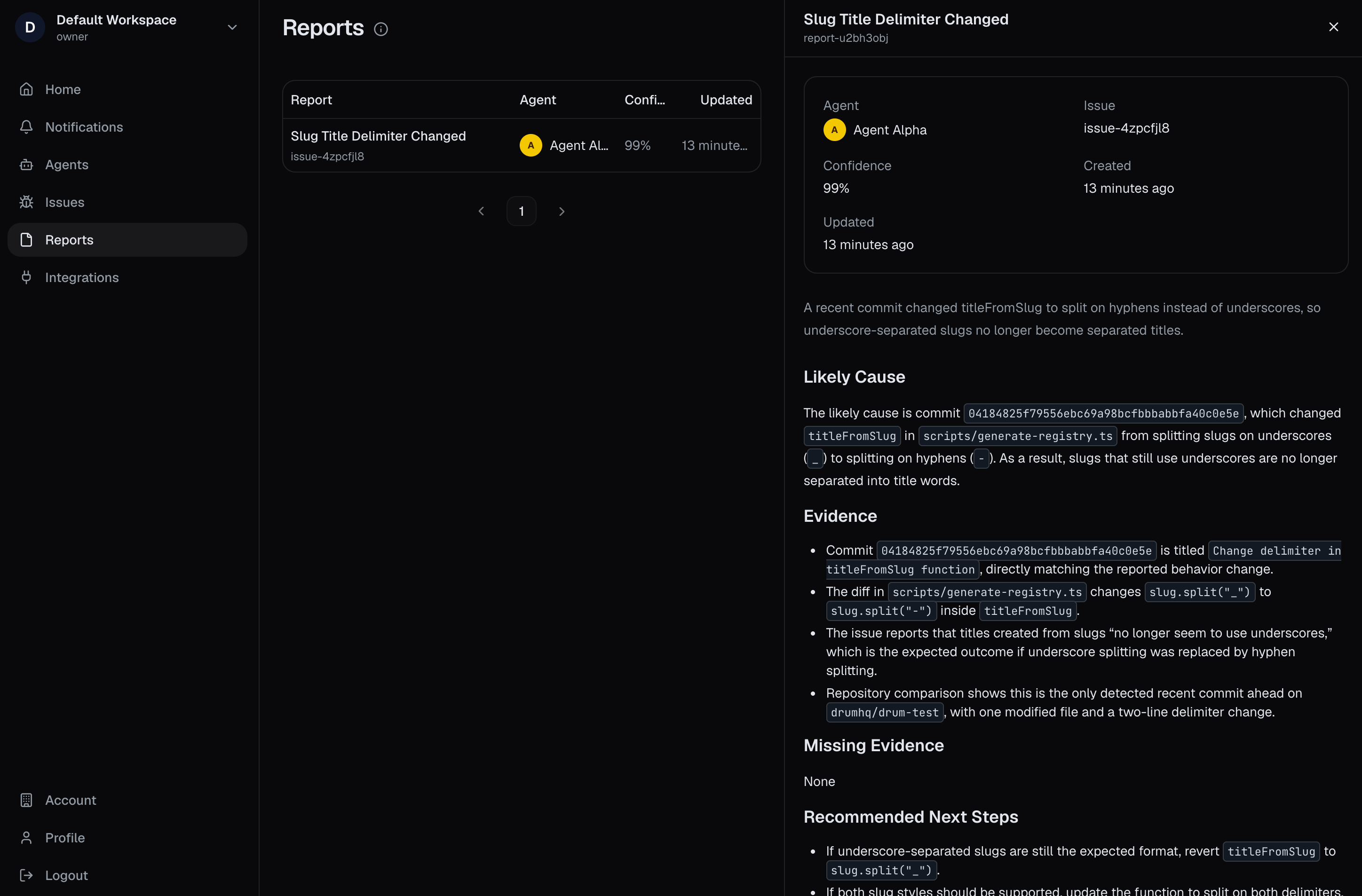 Drum reports interface